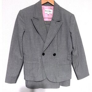 Danny & Nicole Womens 10P Gray Houndstooth Blazer Skirt Suit Set Pink Lining